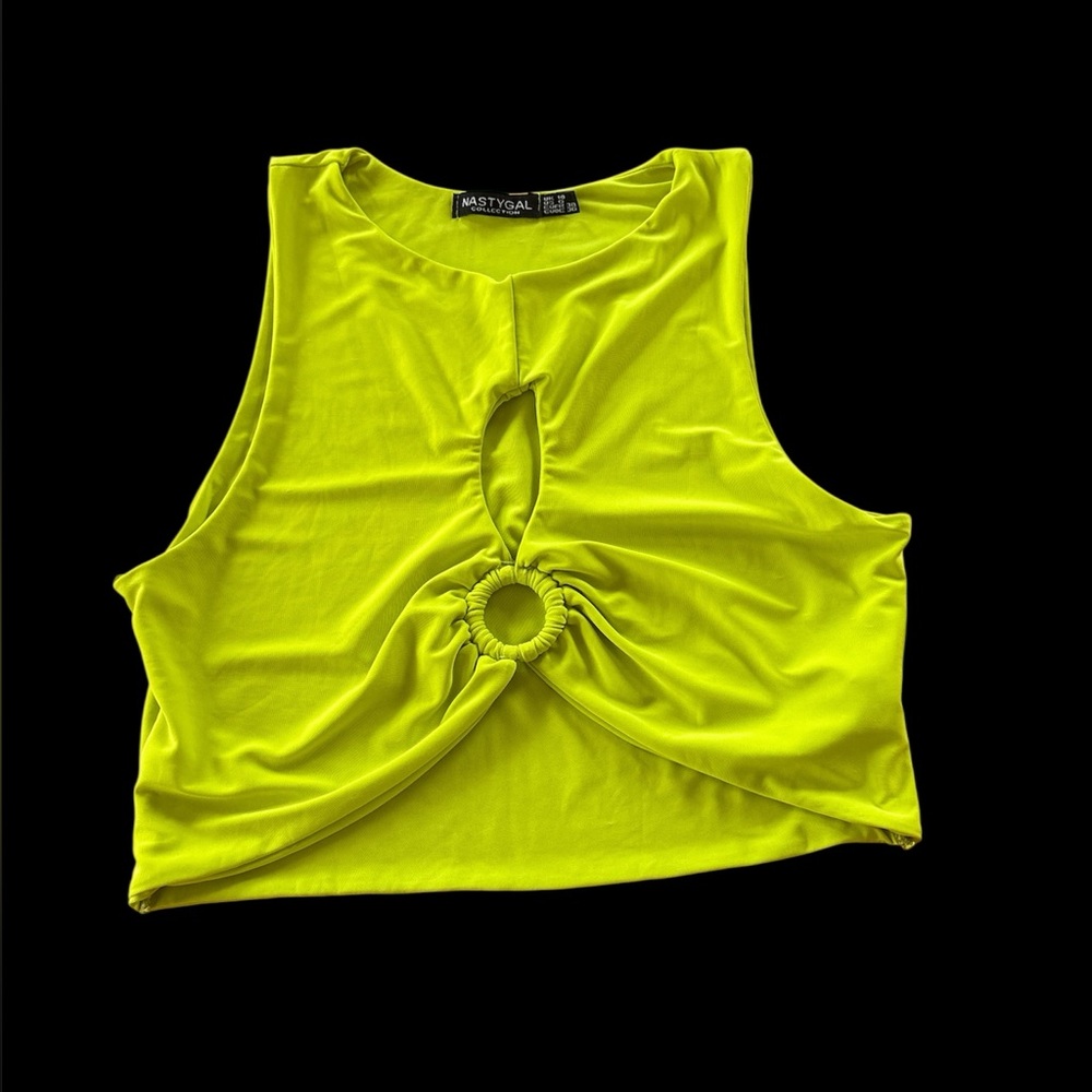 Nasty Gal Neon Yellow Cut-Out Tank crop Top size 6